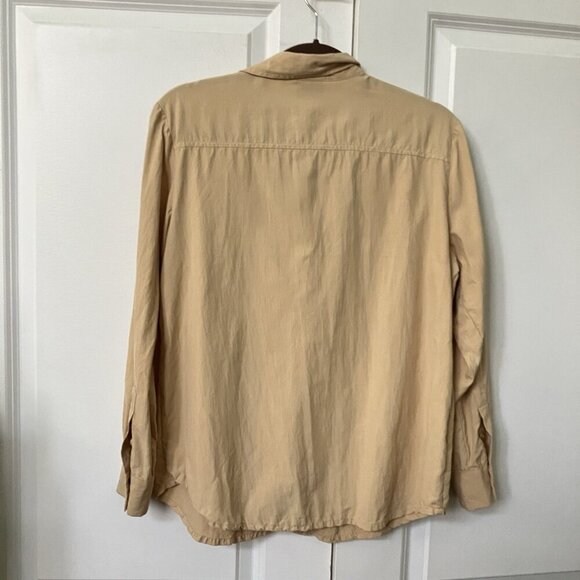 Vintage Script Silk Shirt Womens 8 Yellow Long Sleeve Button Up Neutral Minimal - Picture 3 of 6